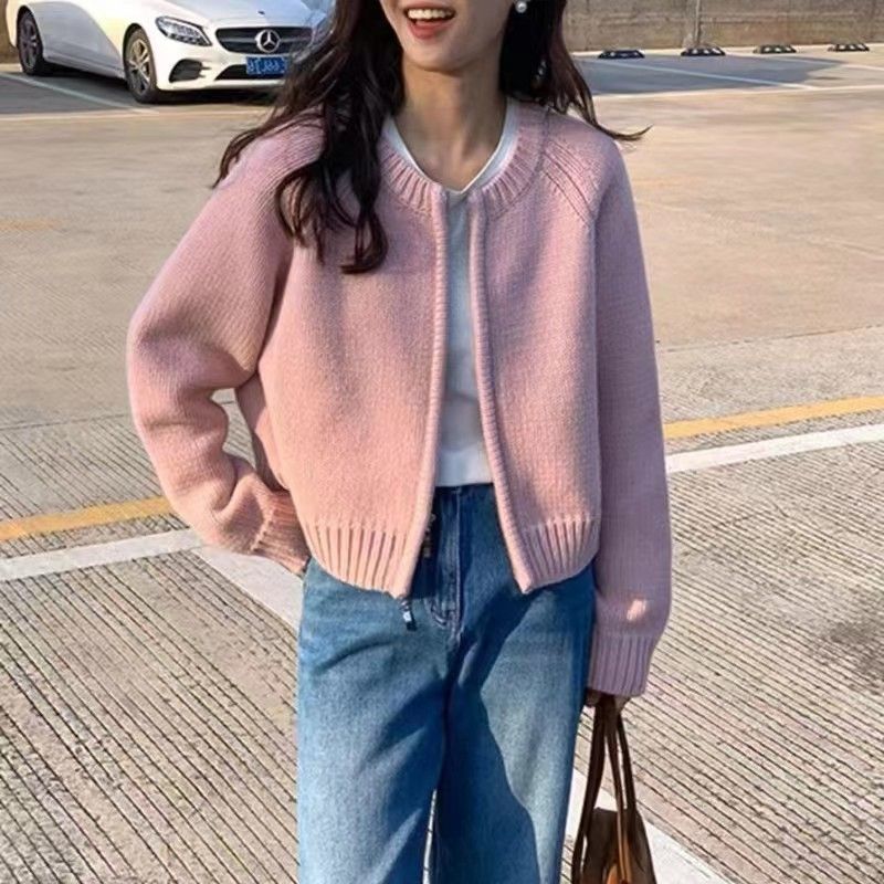 【7826 people praise】Gray short sweater jacket for women's autumn and winter  new loose thickened zipper cardigan long-sleeved knitted top