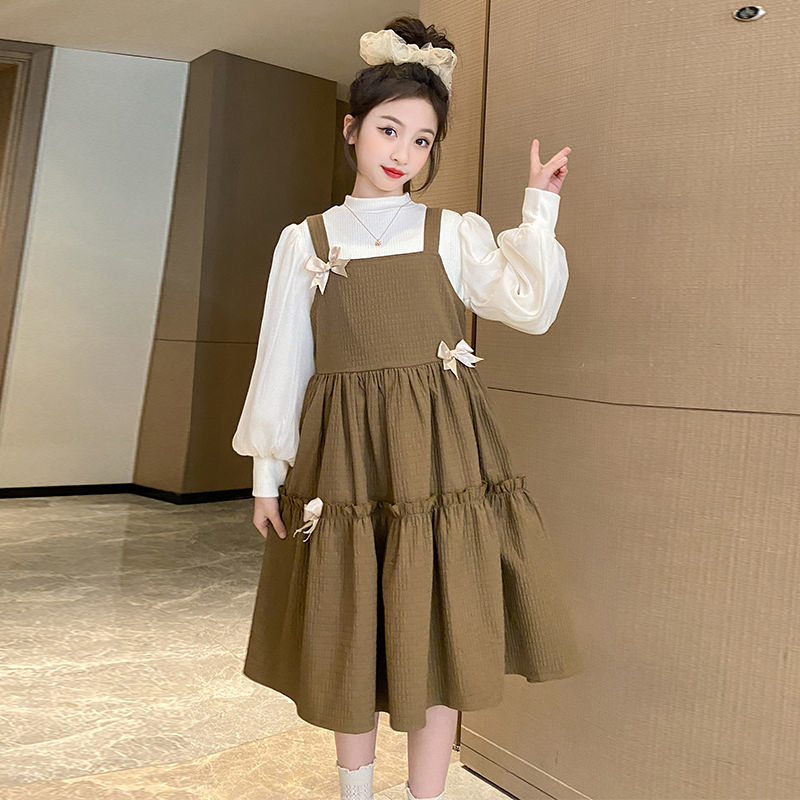 秋季新款童装韩版甜美童装女童长袖假两件连衣裙