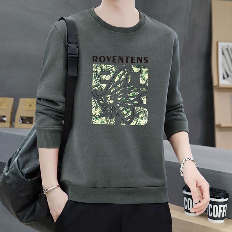 Autumn and winter men's sweatshirts men's long-sleeved round neck printed long-sleeved T-shirt bottoming shirt men's tops knitted outer wear