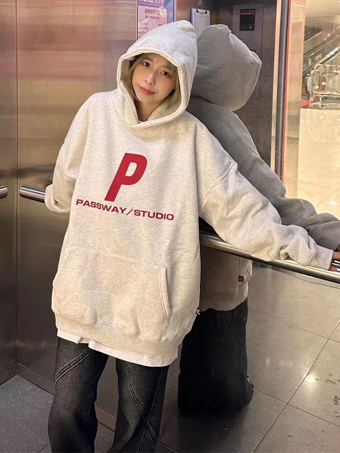 灰色衛衣oversize寬鬆學生女潮ins春秋冬季連帽薄款加絨上衣外套
