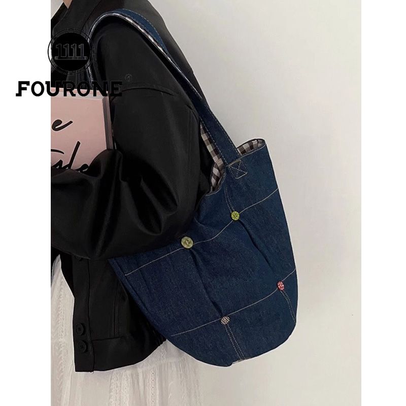 Student commuter denim bag women's new trendy single shoulder armpit bag casual large capacity bucket bag