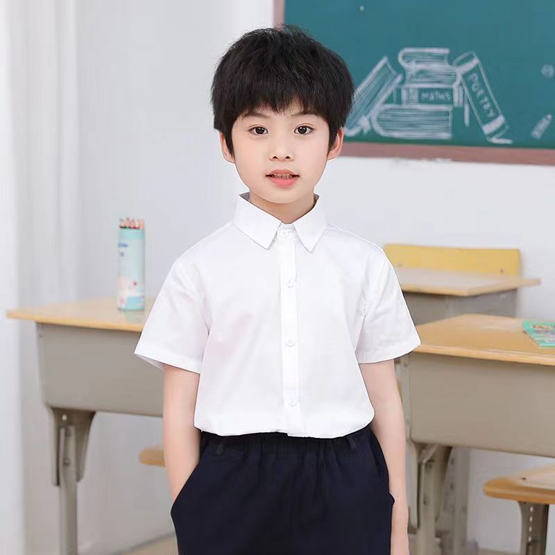 Girls' white shirt long-sleeved children's school uniform spring and autumn performance style children's white shirt