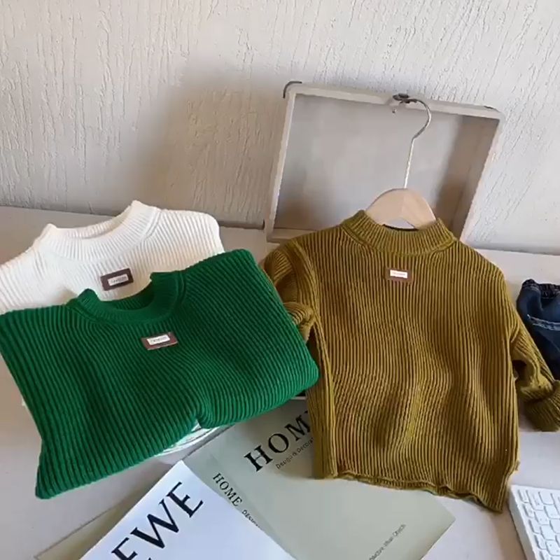 Boys' sweaters 2023 autumn and winter new style medium and large children's fashionable and versatile knitted sweaters Korean version thickened warm pullover sweaters