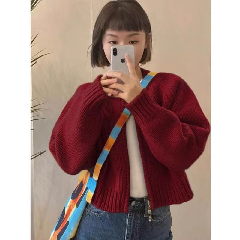 【7826 people praise】Gray short sweater jacket for women's autumn and winter  new loose thickened zipper cardigan long-sleeved knitted top