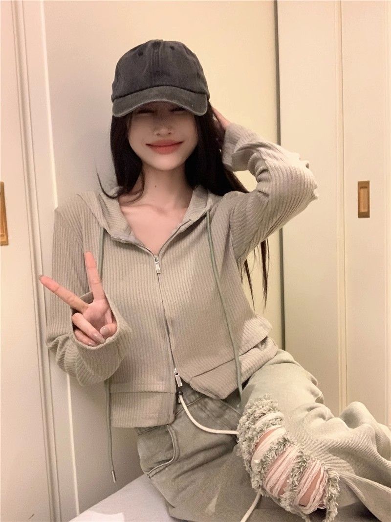Maillard knitted cardigan women's autumn and winter slim hooded bottoming shirt pure lust sweet hot girl short inner top