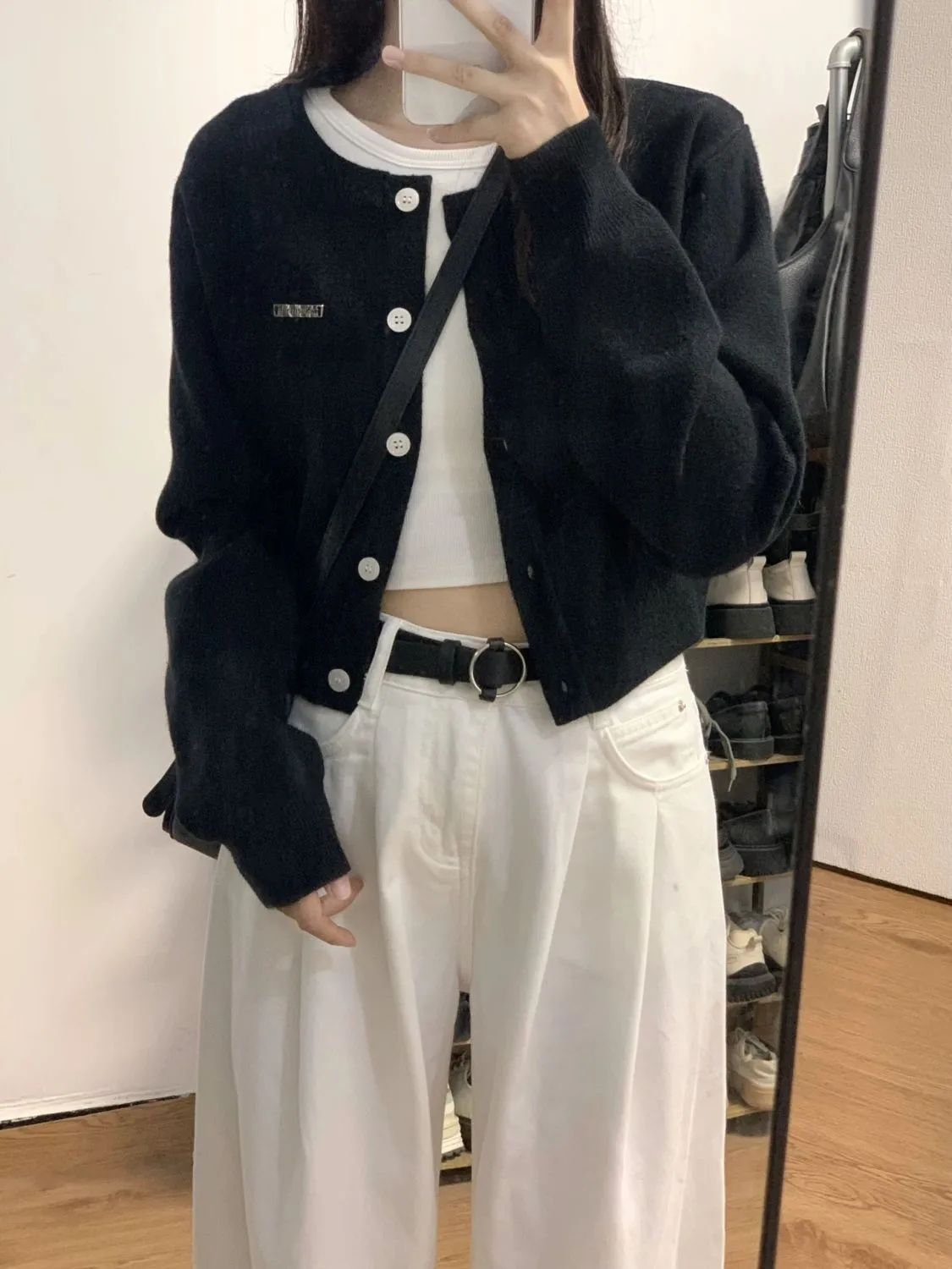 2023秋冬新款白色闊腿牛仔褲女寬鬆高腰垂感顯瘦直筒拖地長褲ins