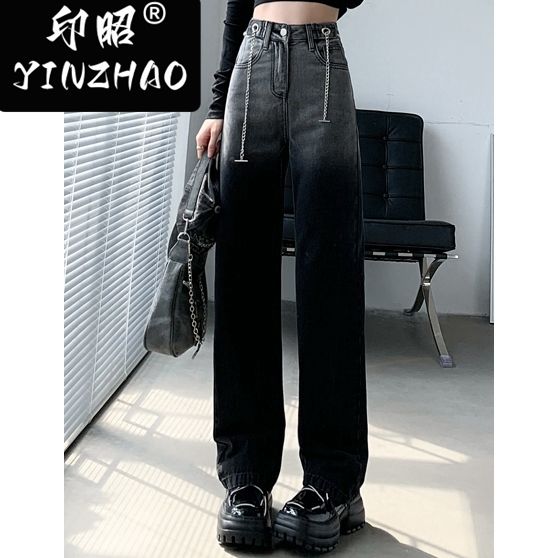 【印昭YINZHAO】寬鬆漸變闊腿褲漸變黑色褲子高腰寬鬆直筒拖地褲