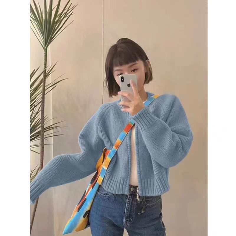【7826 people praise】Gray short sweater jacket for women's autumn and winter  new loose thickened zipper cardigan long-sleeved knitted top