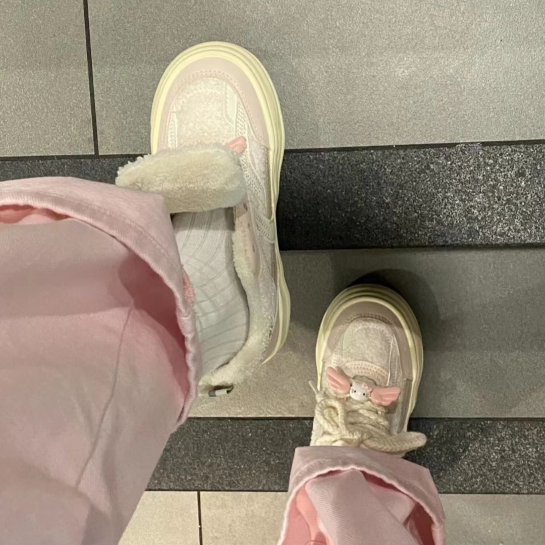 韓版厚底高顏值鞋子女款冬季加絨低幫學生加厚外穿二棉鞋小白板鞋