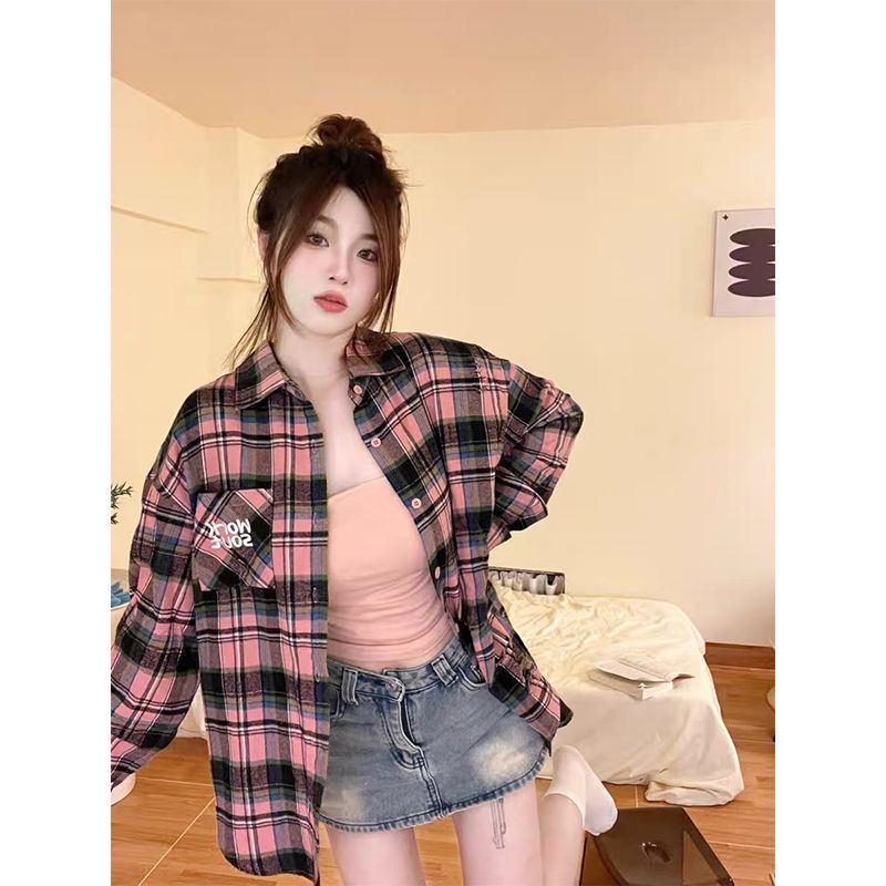 秋季女裝長袖格子襯衫女外穿內搭時尚疊穿寬鬆休閒襯衣上衣女洋氣