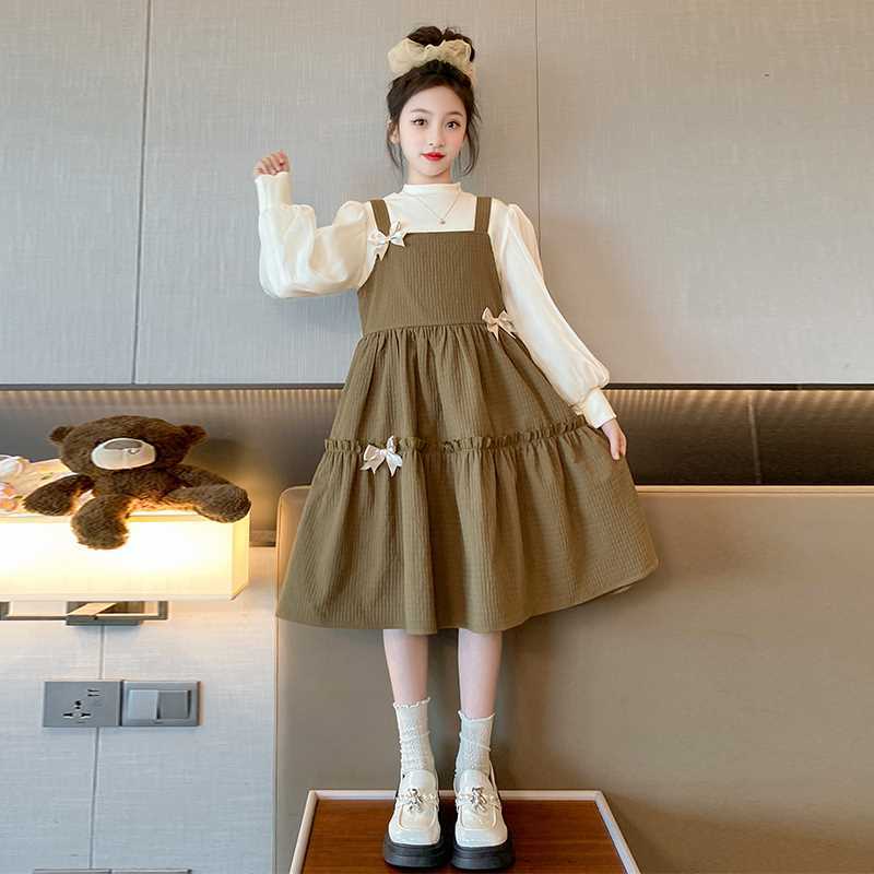 Girls' Dresses Spring and Autumn 2023 New Children's Korean Style Princess Dresses for Girls and Older Children for Autumn Vacation Two Pieces