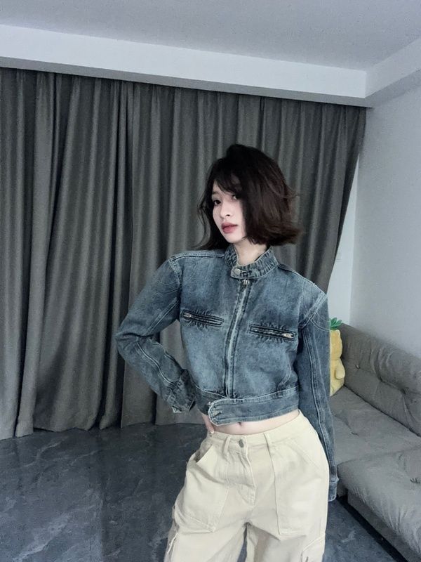 80-200 pounds large size retro stand collar denim jacket for women spring and autumn slim hot girl style short jacket top for women