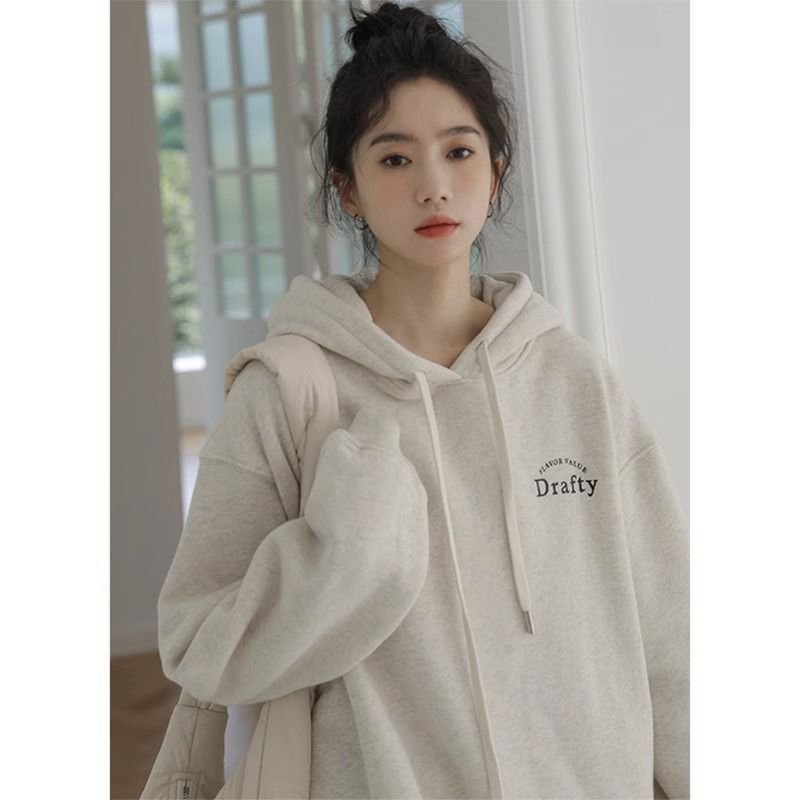 100%純棉衛衣女秋冬oversize連帽加絨加厚外套潮牌hiphop寬鬆上衣