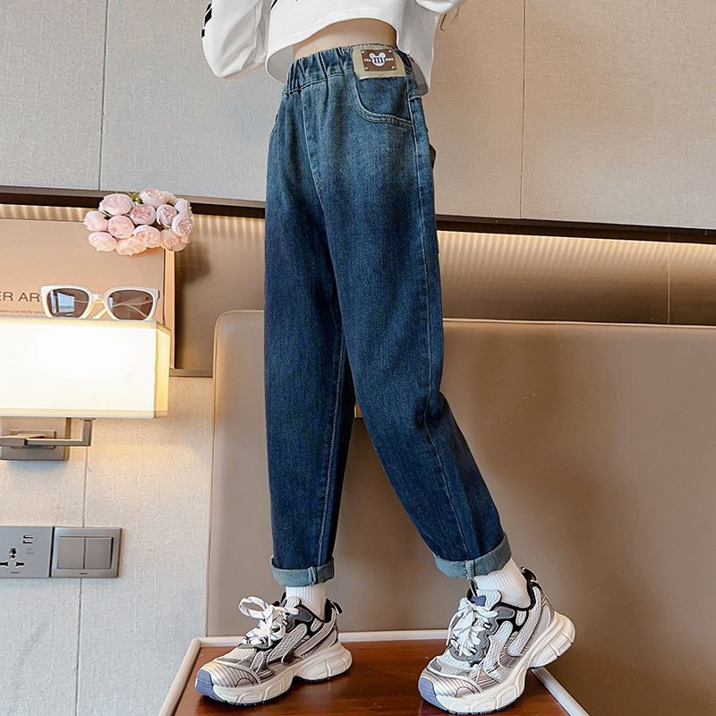 Girls' pants, spring and autumn fashion, children's loose casual outer wear trousers, dad pants, spring jeans for middle and large children