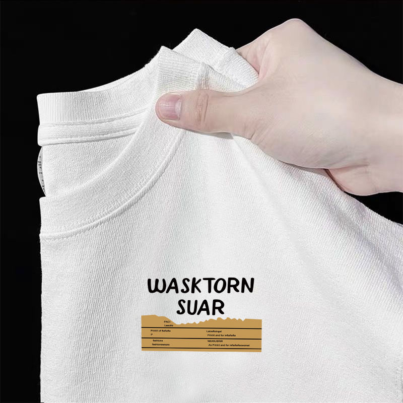 Heavy 100% cotton white cartoon printed short-sleeved T-shirt for men and women summer student trendy loose retro top