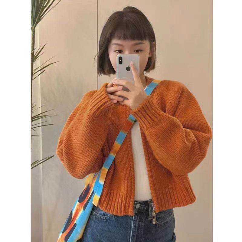 【7826 people praise】Gray short sweater jacket for women's autumn and winter  new loose thickened zipper cardigan long-sleeved knitted top