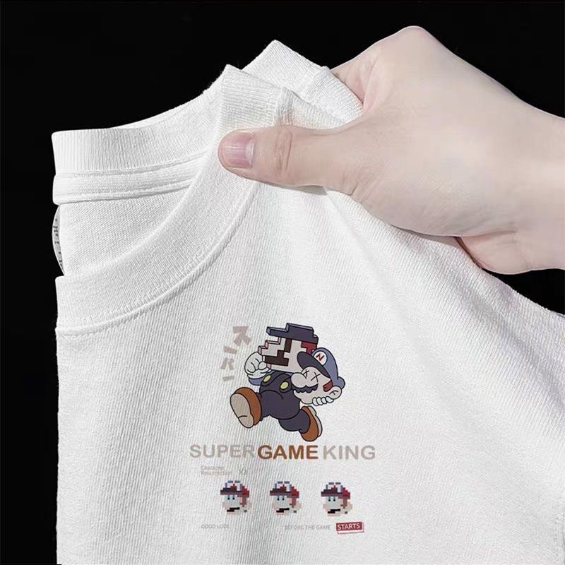 Same style as the mall~100% pure cotton white cartoon printed short-sleeved T-shirt for men and women summer student loose shoulder top
