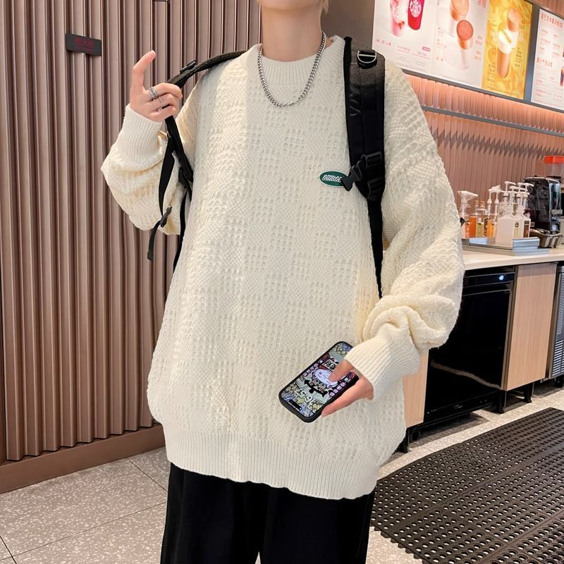 American retro sweater for men in autumn heavy trend brand lazy style loose sweater design couple sweater jacket