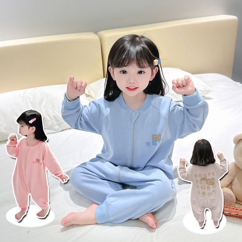 Children's one-piece pajamas, baby long-sleeved home clothes, male and female babies spring and autumn 2023 new style German velvet sleeping bag anti-kick quilt