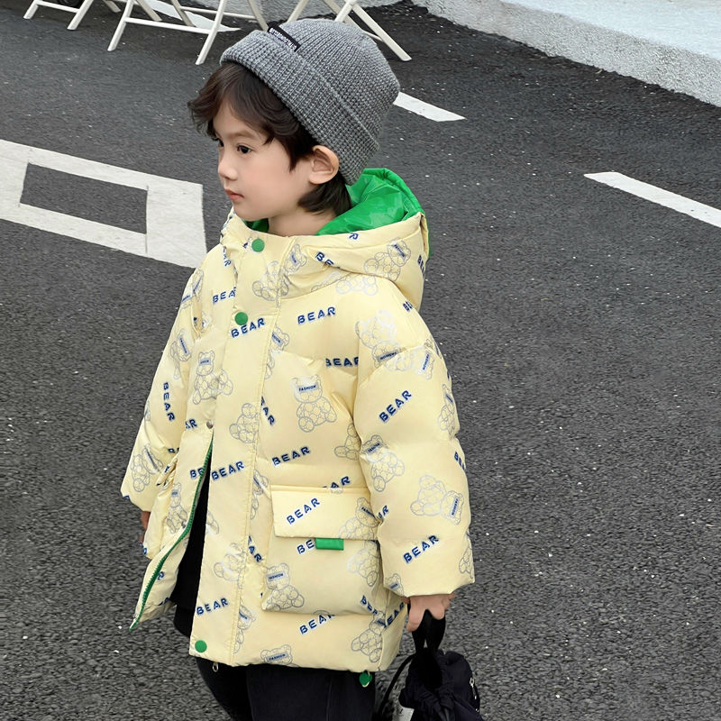 男童羽绒服新款韩版洋气加长款防水帅气冬季宝宝加厚眼镜外套