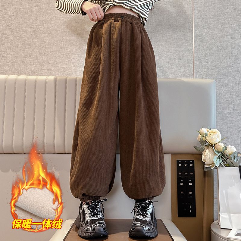 女童休閒褲秋冬2023新款中大童寬鬆百搭長褲兒童運動束腳褲子加絨