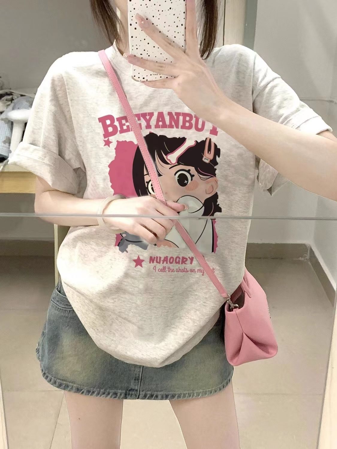 100%純棉別致字母短袖t恤女夏季新款寬鬆歐美風潮牌小眾百搭上衣