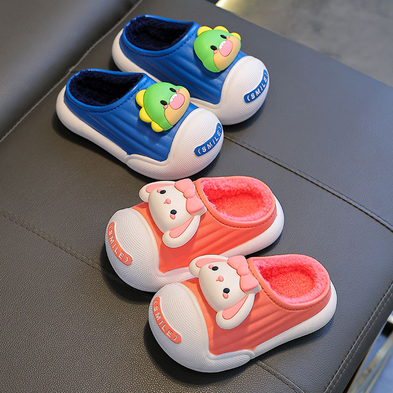 Children's cotton slippers autumn and winter girls parent-child warm plus velvet bag heel waterproof small and medium-sized children boys outer wear cotton slippers