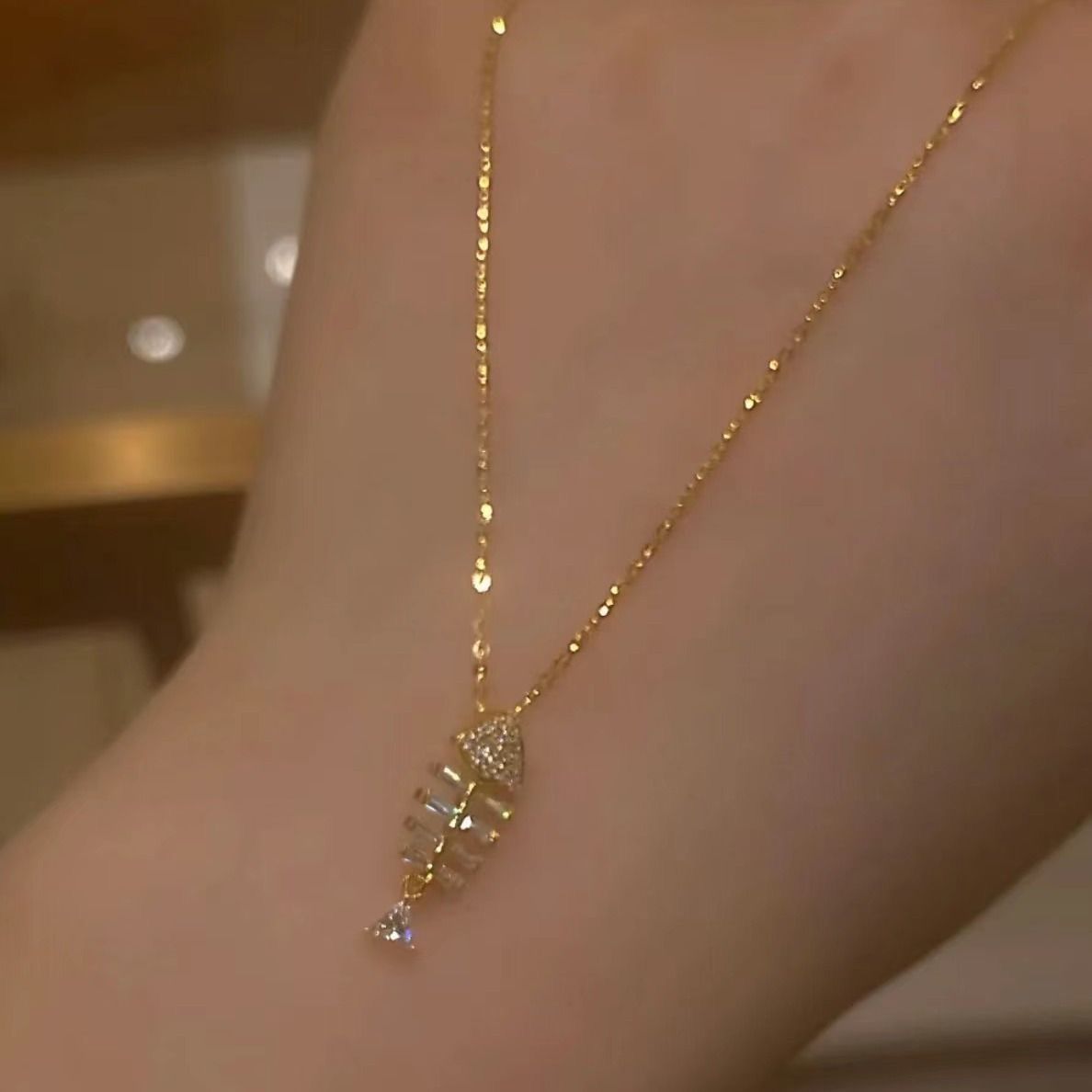 New Fish Bone Necklace For Women S925 Silver Ins Light Luxury Niche Design Simple Collarbone Sweater Chain Birthday Gift_voghion.com