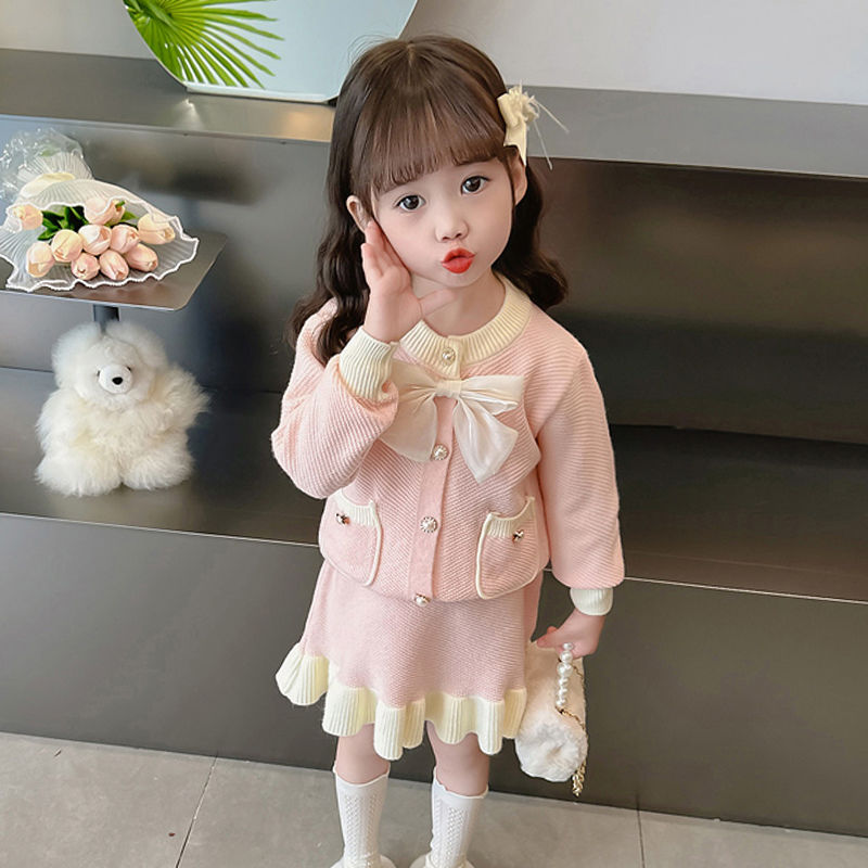 兒童新款春秋季女童2023長袖休閒毛衣裙子套裝女寶寶洋氣公主秋裝