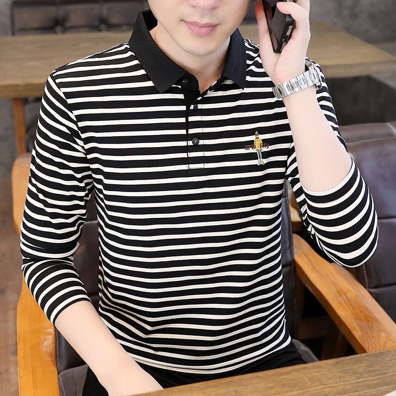 高檔新款男士長袖polo衫春秋季潮流百搭打底衫男休閒輕奢長袖T恤