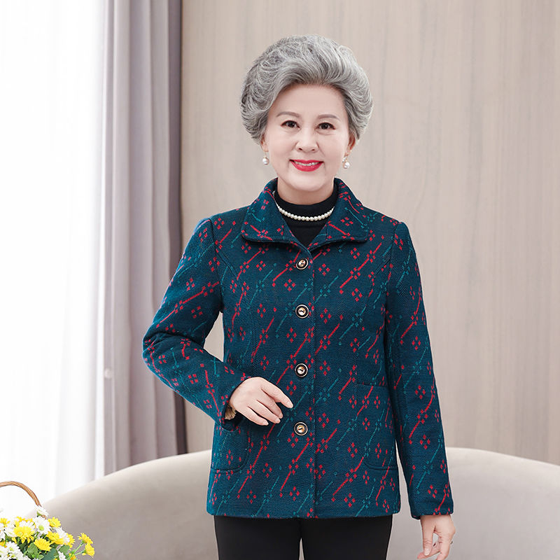 Old lady clothing 7080 years old elderly spring and autumn jackets plus velvet thickened tops winter clothes mother clothes to keep warm in winter
