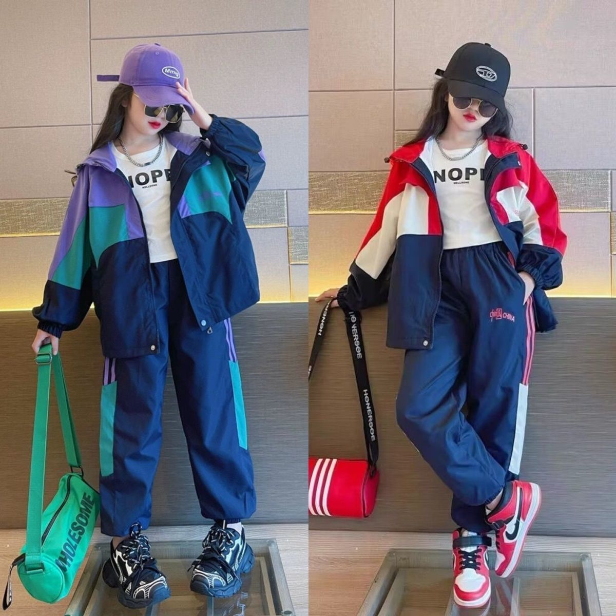 女童秋裝衝鋒衣套裝2023新款中大兒童秋季運動服休閒洋氣兩件套潮