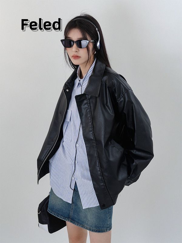 Feira Denton Maillard loose slim leather jacket men and women fashionable design American retro jacket top