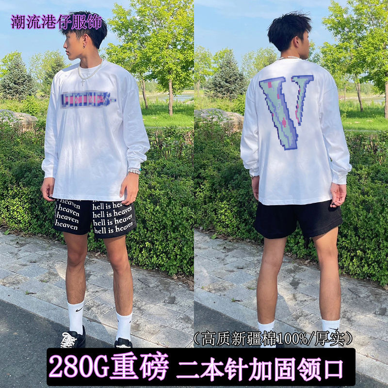 美式高街280G重磅字母印花純棉長袖t恤男女秋季寬鬆情侶打底上衣