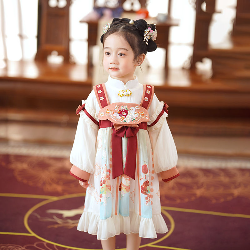 Girls' Western style Chinese style spring and autumn long-sleeved skirts ancient Hanfu baby super fairy Tang suit dress autumn fashion trend