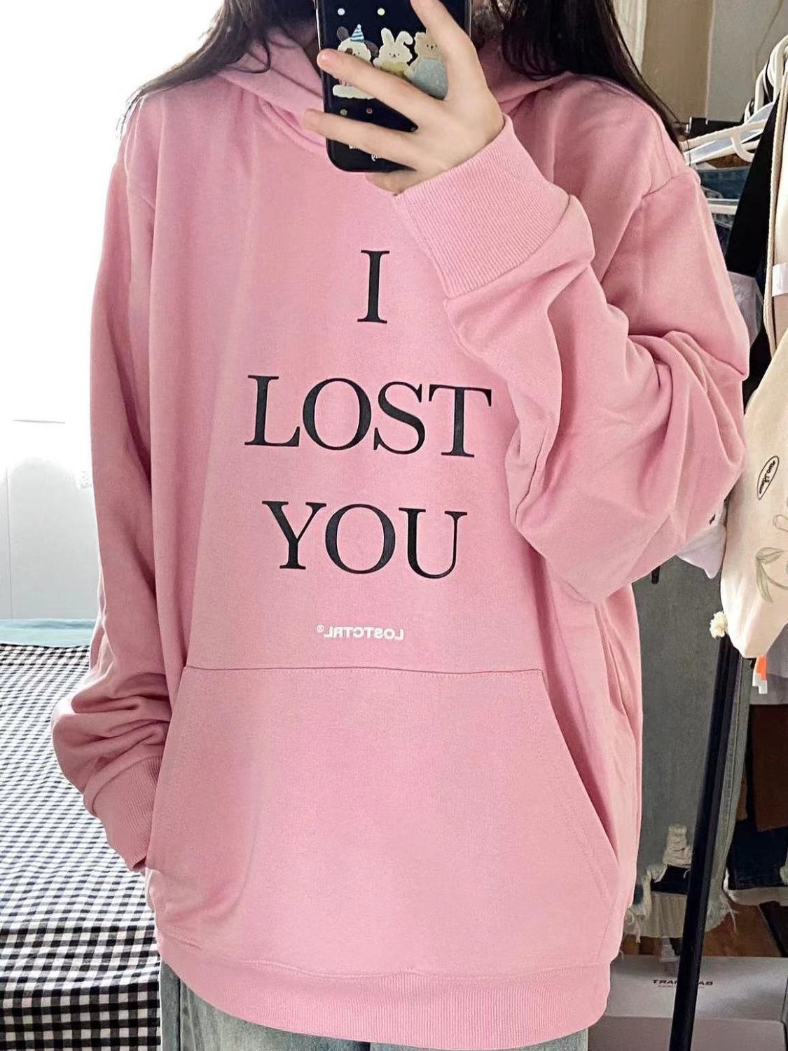 2023 spring and autumn tender pink printed hooded sweatshirt for women to wear loose casual slim long-sleeved pullover top