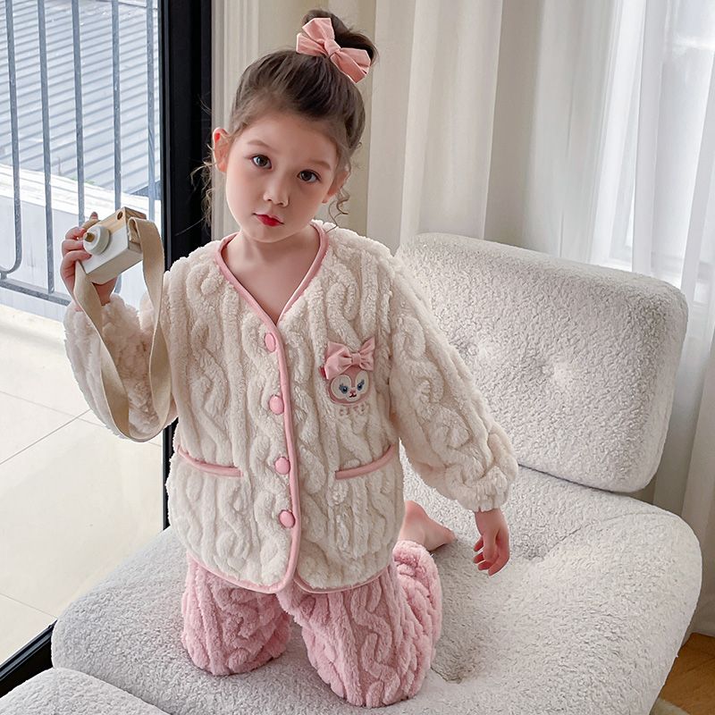 儿童法兰绒睡衣加厚款套装女童洋气珊瑚绒可爱中大童公主家居服