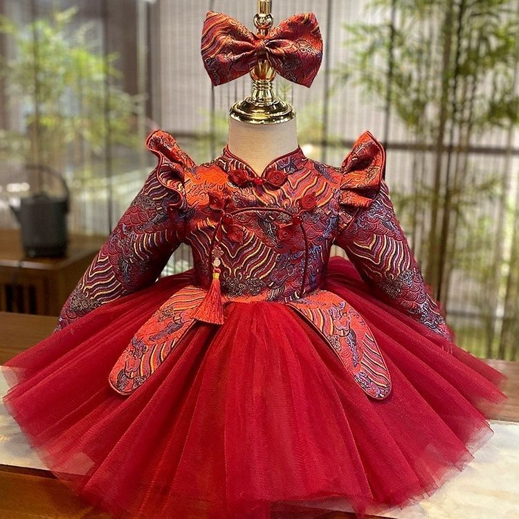 周歲女寶寶禮服唐裝夏中式秋冬生日新年服抓周公主裙漢服女童旗袍