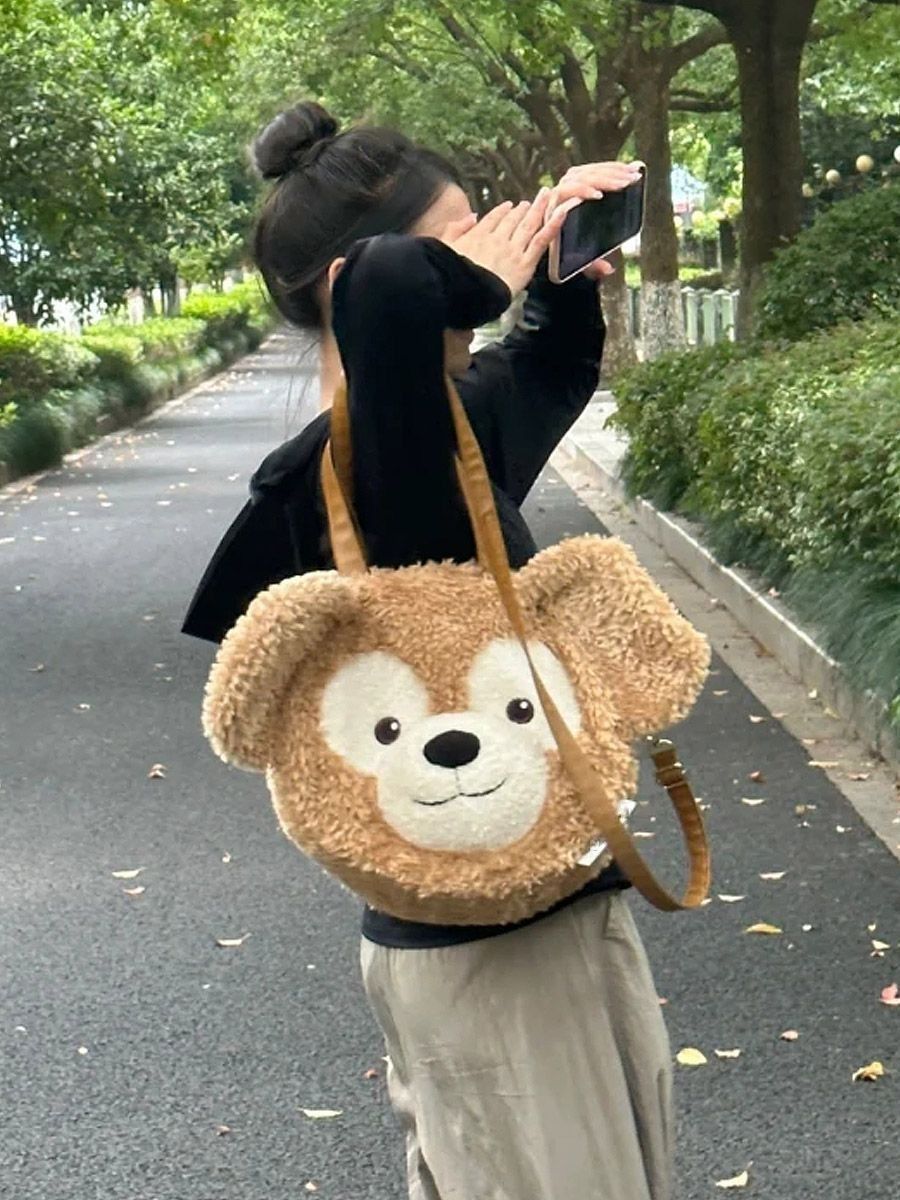 發財宅女同款達菲熊大臉包百搭卡通小熊玩偶毛絨包包雙肩包手...