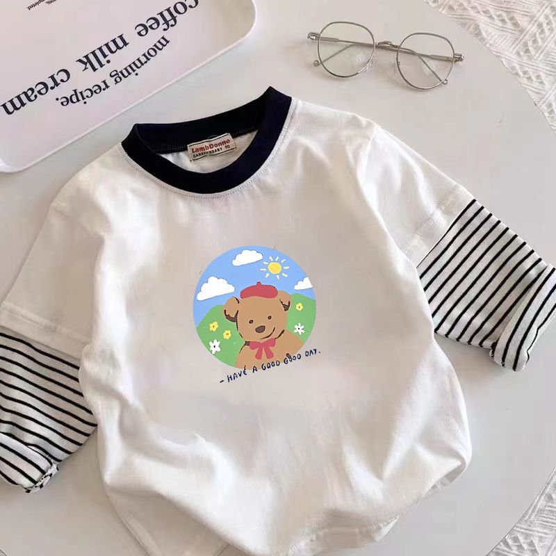 Boys' fake two-piece long-sleeved T-shirt Japanese autumn new style children's baby car cartoon style cotton top