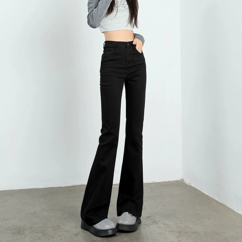 黑色微喇牛仔褲女2023年春秋新款彈力修身顯瘦提臀馬蹄喇叭褲子潮