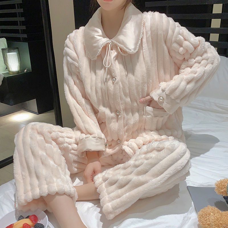 睡衣女士秋冬季珊瑚絨加厚加絨可愛2023新款冬天法蘭絨套裝家居服