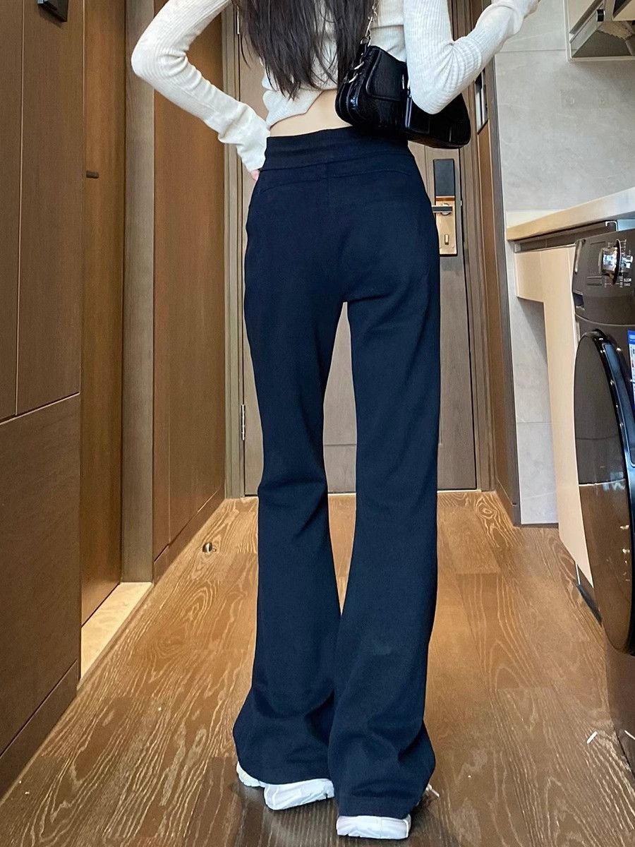 黑色美式辣妹百搭微喇叭褲女垂墜感瑜伽馬蹄拖地顯瘦西裝褲秋冬季