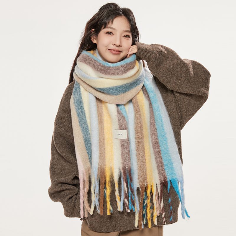 Hongxing Erke women's cashmere long version thick warm scarf plaid shawl versatile autumn and winter_voghion.com