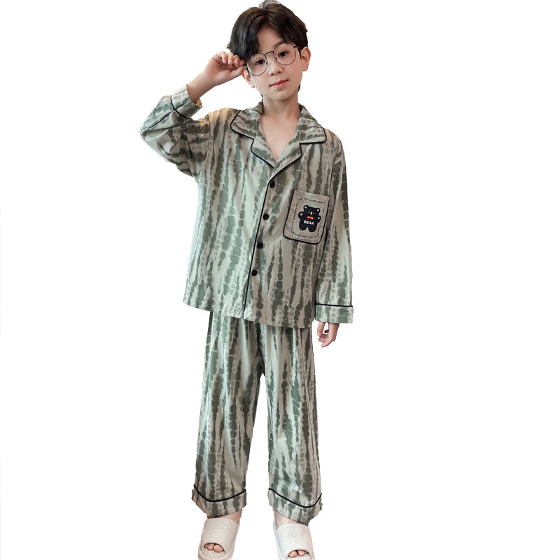 Children's pajamas for boys spring and autumn thin pure cotton long-sleeved suit 12-year-old middle-aged and older boys home clothes 2023 new style