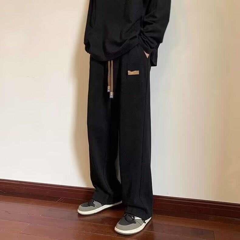 垂感褲子男款秋季闊腿寬鬆運動男生黑色百搭潮流直筒夏季休閒長褲