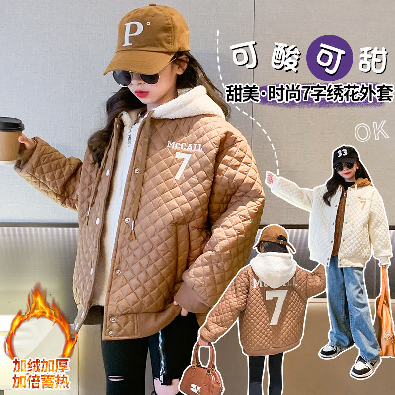 女童薄款棉衣外套冬裝2023新款兒童女孩中大童加絨冬季棉服童裝潮