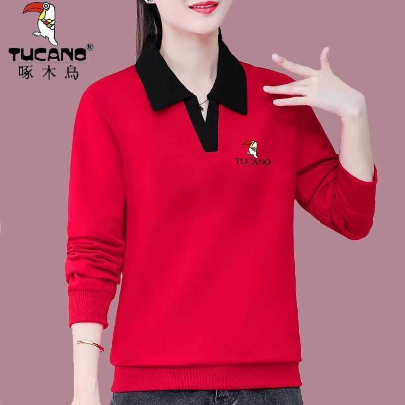 啄木鳥翻領polo衫秋季上衣女春秋季2023新款韓版時尚寬鬆外穿上衣