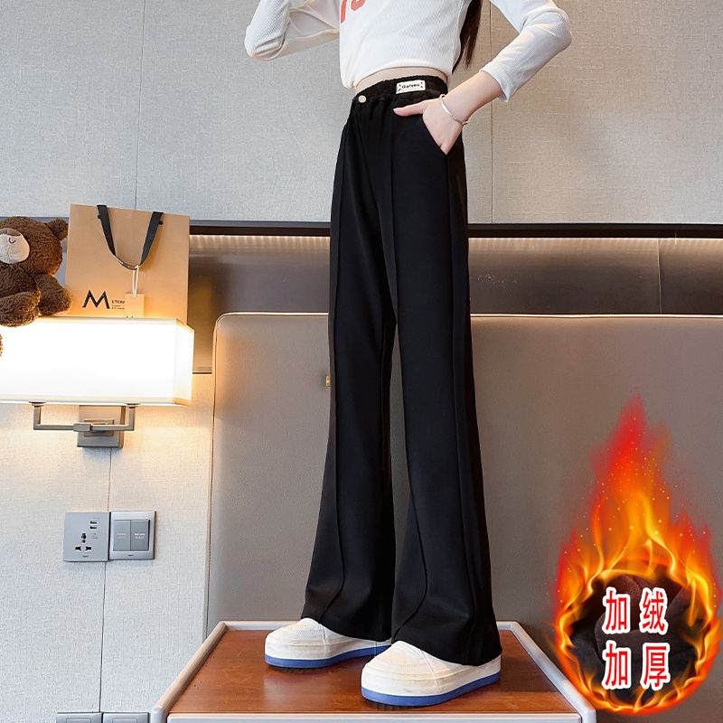 女童黑色休閒褲2023秋季新款中大兒童韓版洋氣時髦喇叭褲長褲春秋
