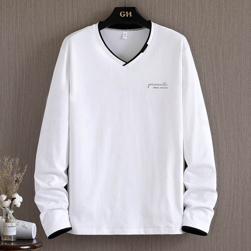 [High quality cotton] Men's long-sleeved T-shirt men's V-neck printed long-sleeved T-shirt men's tops and bottoming shirts for men